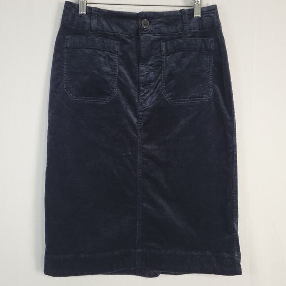 Maeve by Anthropologie Collette Corduroy Pencil Skirt sz M Navy patch pockets - Picture 2 of 12